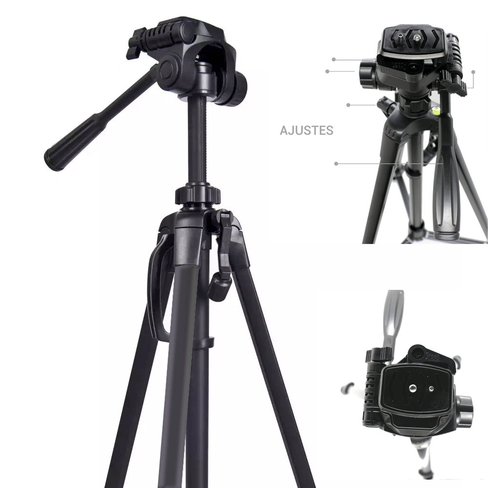 Tripod Black 140cm Tripé de Alumínio p/ Câmeras ou Celulares