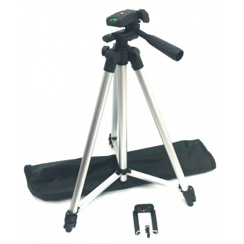 Tripé Telescópico Alumínio prata 130cm Universal p/ Celular