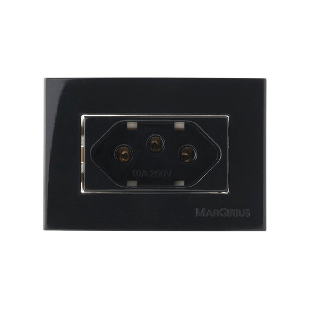Conjunto Montado Tomada 2P+T 10A 250V PB Preto Para Móvel Sleek Margirius
