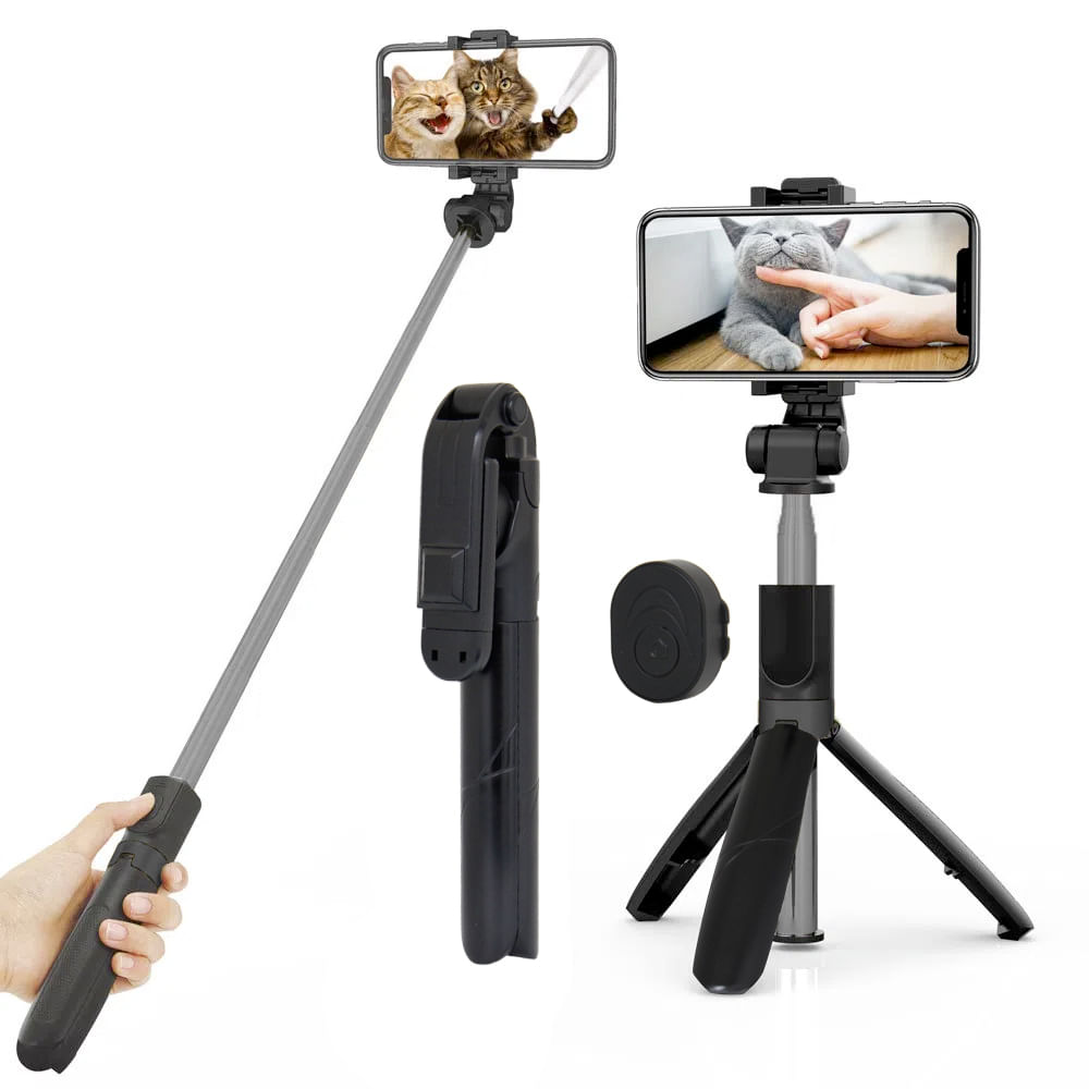 Bastão Pau Selfie Tripé Controle Bluetooth Celular 1m